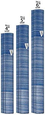 A&S Mezuzot Aluminum Mezuzah Case with 3D Painted Shin Design Easy Peel and Stick Judaica Door Mezuzah for Parchment Scroll (Blue/White, 6 Inches)