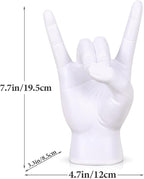 QIANLING 7.7" White Resin Rock On Hand Gesture Statue - Rock Culture Music Lovers' Decorative Tabletop Sculpture for Bookshelf, Desk & Mantel Decor in Home or Office, Modern Symbolic Figurine