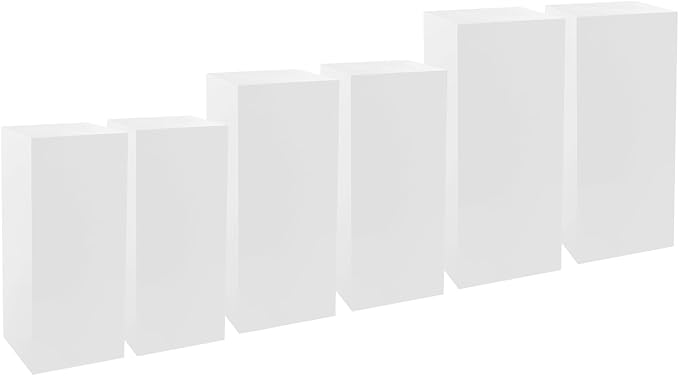 6Pcs Square Display Pedestal Stands Set for Party, Metal Display Stand Plinth Pillars, Cake Stands Pillars for Wedding Birthday Art Decor Risers, 11.8*31.5" (L), 11.02*25.6" (M), 10.24*23.6" (S)