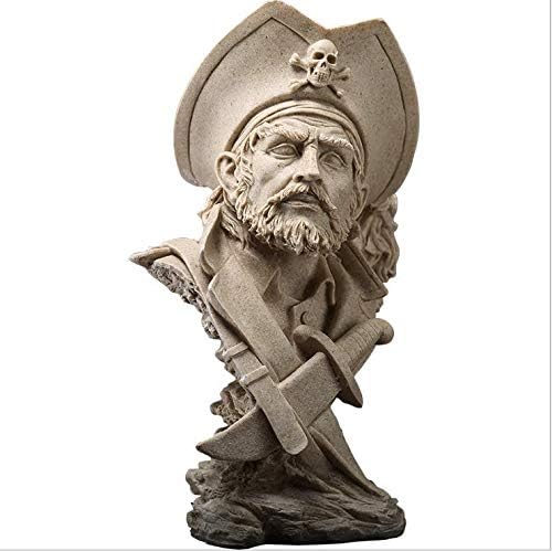 H&W Sandstone Pirate Figurines - Buccaneer Francis Drake Statue Decoration for Home/Study/Living Room, Great Collectible Figurines, Best Gift for The Man, Sandstone Color (HH17-D5)
