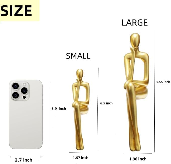 Prettidecor Gold Home Decor Thinker Statue Accents, Set of 3 Thinker Sculptures Office Decor Modern Abstract Resin Decoration on Shelf Table Desk for Living Room Office Bedroom (Gold, Large)