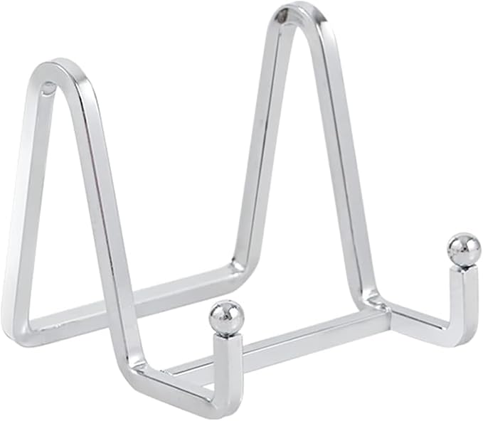Plate Holder Easel Display Stand - 3 inch Metal Plate Stands for Display - Tabletop Picture Stand - Silver Iron Easels for Display Pictures | Photo Frames | Book | Decorative Plates | Plaque-1 Pack