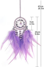 Mini Lotus Dream Catcher for Car Rearview Mirror, Handmade Boho Car Hanging Charm, Black Feather & Crystal Car Mirror Decor, Auto Interior Ornament for Women(Purple)