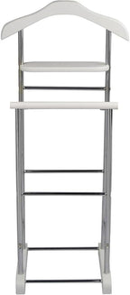 White Wooden Twin Valet Stand with Hanger Trouser Bar Tie Belt Holder Storage Tray Clothes Organizer for Bedroom Office Closet Space Saving Wardrobe Rack for Unisex
