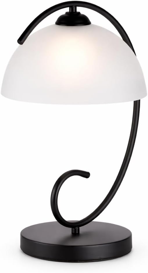 Modern Bedside Table Lamp with Frosted Glass Dome Shade, Sand Black Metal Base, E26 Socket, Plug-in with On/Off Switch for Bedroom, Living Room – No Bulb Included