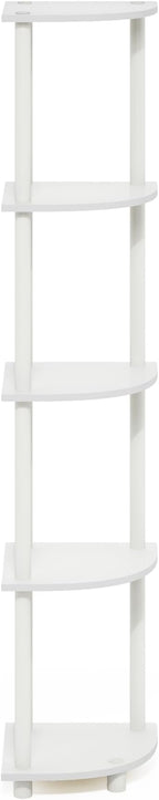 Furinno Turn-N-Tube Corner Shelf, 5-Tier Corner Bookshelf, Open Storage Shelves, for Organization and Storage, Living Room, Home Office, Garage, Bedroom, White