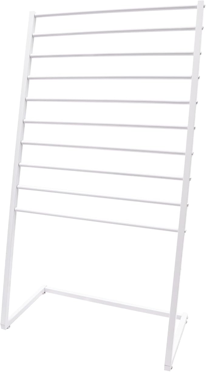 Scarf Display Stand, 10 Tier Metal Scarf Holder Organizer, Freestanding Scarf Rack, for Hanging Towels, Scarves, Clothes, Shawls, Blankets, Bandana, for Commercial Clothing Retail Store (White)