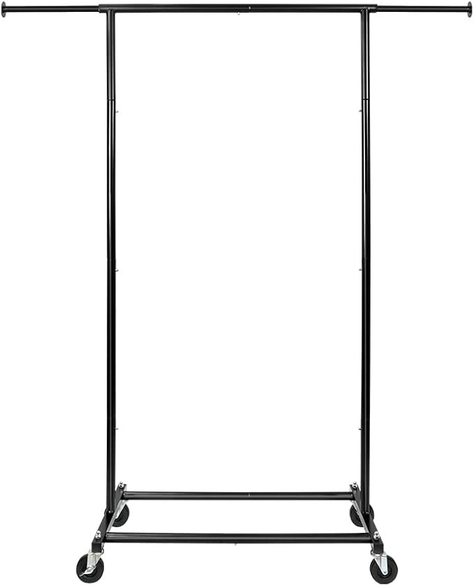 Fishat 59" H Simple Portable Standard Black Rolling Clothing Garment Rack, Metal Freestanding Hanging Clothes Organizer with Lockable Wheels for Mobile