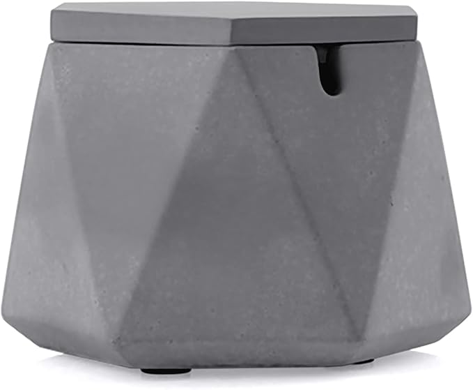 FREELOVE Concrete Ashtray with Lid & Stainless Steel Ashtrays for Cigarettes, Cement Ash Tray Smoking Holder Indoor Smokeless Outdoor Windproof Patio Home Office Cool Decor(Grey, Large)