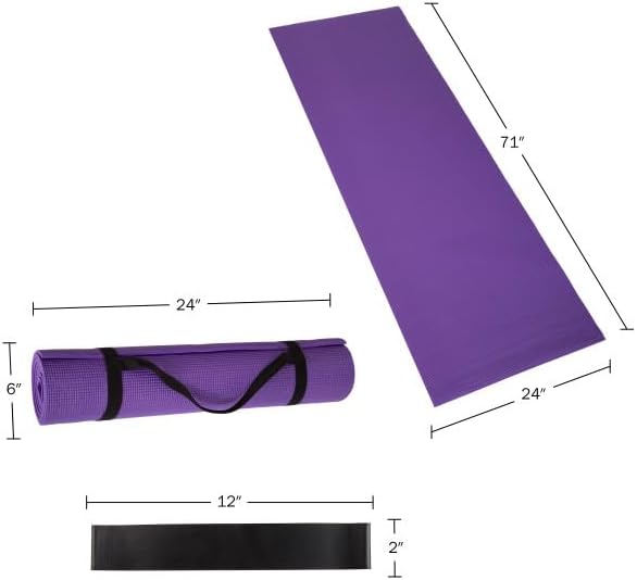 Wakeman Yoga Mat Set - 4-Pack of Resistance Bands for Working Out with 1/4-Inch Workout Mat - Home Gym Starter Kit - Exercise Equipment by Wakeman