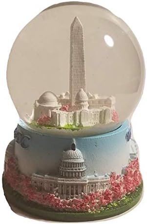 Cherry Blossom Themed Washington Monument, Jefferson Memorial, White House & U.S. Capitol Decorative Snow Globe - DC Souvenirs (Large)