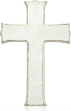 Bltgh White Wooden Cross Wall Decor, Religious Cross Gifts With Hook on Hanging Wall Or Table, Confirmation Cross Gift, Baptism Gifts, Rustic Home Church Room Crosses Décor, 10x6.5 IN