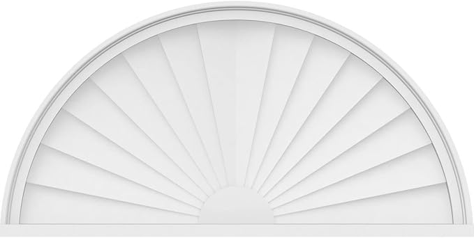 38"W x 19"H x 2"P Half Round Sunburst Architectural Grade PVC Pediment