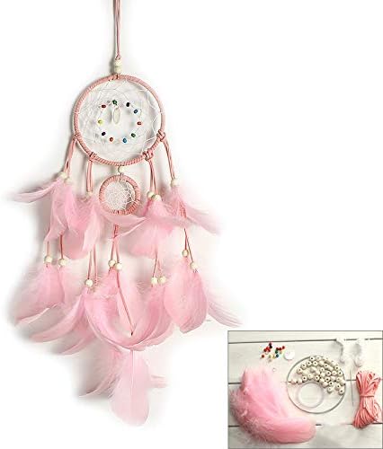 DIY Dream Catcher Making Kit, Macrame Dream Catcher Craft Supplies for Kids Bedroom Wall Decor Nursery Baby Room Hanging Wedding Ornaments Party Handmade Gift (Pink)