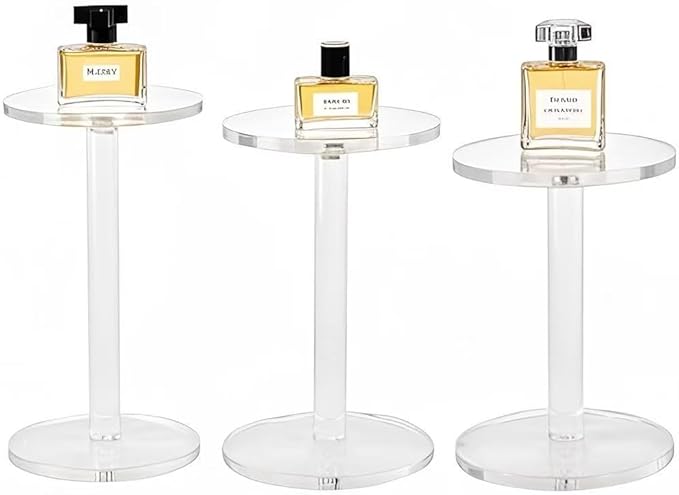 3 Pack 4 " Dia Acrylic Display Riser Jewelry Watches Round Pedestal Flower- Stand Small Figure Holder for Kitchen, Dining Room, Living Room Furniture