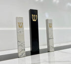 A&S Mezuzot Quartz Mezuzah Case with Engraved Shin Design Easy Peel and Stick Judaica Door Mezuza (Black + GOLD, 6 Inches)