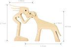 ISHINE Wood Decor Wooden Statue Man and Dog Figurine Handmade Carved Creative Home Office Gift for Men Women Accents Decoration Natural ECO Friendly 7x3 inches (B-Woman Kisses Dog)