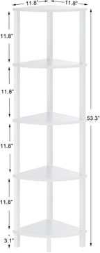 VIMBER Corner Shelf, 5-Tier Corner Bookshelf, Industrial Corner Ladder Shelf, Modern Display Shelf for Living Room, Bedroom, Kitchen, Home Office, White UJSJ001W