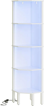 Corner Shelf Stand, 5 Tier Corner Bookshelf with Led Light,Corner Furniture for Bedroom Display Corner Shelf for Small Space,Wood Shelves with Storage Rack for Living Room,Office,White