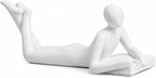 White Reading Statue Style A, Abstract Reader Figurine, Resin Book Decor for Bookshelf, Coffee Table, Desk Shelf Decor, Gift for Book Lovers