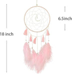 Dream Catcher Handmade Pink Feather Native American Circular Net for Boys Bedroom Wall Hanging Dream Catcher for Girls Kids Nursery Bedroom Decoration Blessing Gift (Pink)