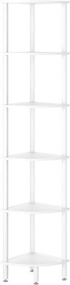 IBUYKE 6 Tier Corner Shelf Stand,Industrial Corner Display Rack,Corner Bookshelf for Living Room, Bedroom, Kitchen, Home Office, White WBC011W
