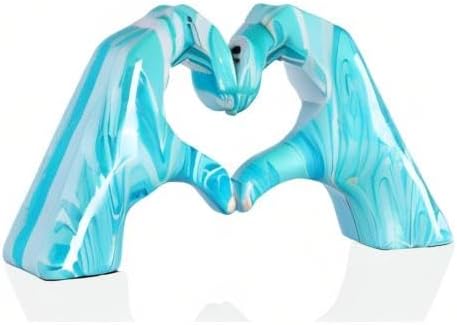 Navy blue hand heart decoration, heart hand statue, love finger sculpture wedding decoration, suitable for bookshelf coffee table office bedroom TV cabinet bookshelf small ornaments home decoration.