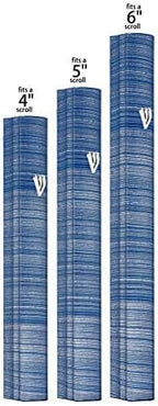 A&S Mezuzot Aluminum Mezuzah Case with 3D Painted Shin Design Easy Peel and Stick Judaica Door Mezuza for Parchment Scroll (Blue/White, 5 Inches)