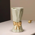 Green Bow Vase for Home Decor, 9.3 Inch Avocado Color for Boho Style, Sage Large Green Flower Vase for Ideal Shelf Decor/Table/Living Room. ﻿