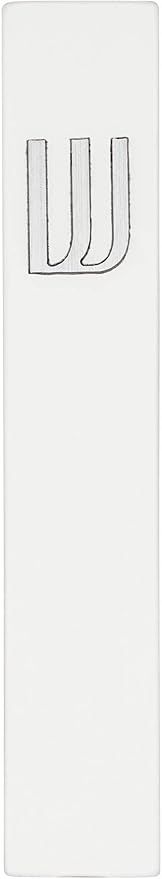 A&S Mezuzot Modern Concrete Mezuzah Case with Scroll, Easy Peel and Stick Mezuza (White+ Silver Shin, 7 Inches)