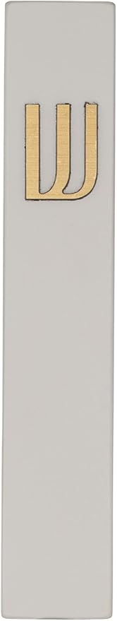 A&S Mezuzot Modern Concrete Mezuzah Case with Scroll, Easy Peel and Stick Mezuza (Grey+ Gold Shin, 7 Inches)