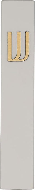 A&S Mezuzot Modern Concrete Mezuzah Case with Scroll, Easy Peel and Stick Mezuza (Grey+ Gold Shin, 6 Inches)