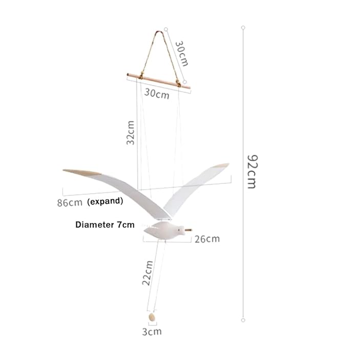 Soaring Seagulls Hanging Mobile Wing Wood Flying Seagull Decor Ceiling Pendant Home Nautical Wall Decoration Easy to Use White