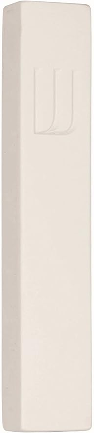 A&S Mezuzot Modern Concrete Mezuzah Case with Scroll, Easy Peel and Stick Mezuza (Ivory+ Engraved Shin, 6 Inches)