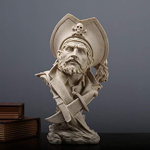 H&W Sandstone Pirate Figurines - Buccaneer Francis Drake Statue Decoration for Home/Study/Living Room, Great Collectible Figurines, Best Gift for The Man, Sandstone Color (HH17-D5)