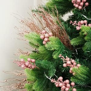 SLK 16-Pack Artificial Glitter Berry Stem Ornaments, Christmas Decorative Glittery Twigs, Picks, Branches for Tree, Wreath, Small Vase, Halloween Party (Rose Gold)