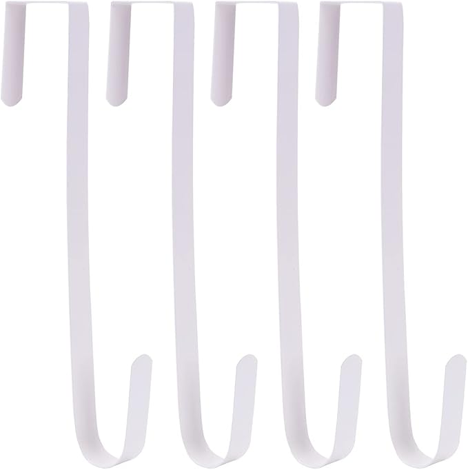 Sattiyrch 12" Wreath Hanger for Front Door,Steel Over The Door Hanger Hook,Wreath Door Hanger (White,4)