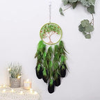 Pretty Jolly Green Tree of Life Dream Catcher Wall Decor with Healing Crystal Stone Handmade Feather Dream Catchers Decoration Wall Hanging Bedroom Living Room Wedding Party Home Decor-25.6"