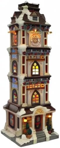 MOMENTS IN TIME Lighted Christmas Clock Tower 14.5” LED Hand-Painted Polyresin Village Decoration Battery Operated Elegant Holiday Tabletop Collectible Gift Ready Tabletop Décor