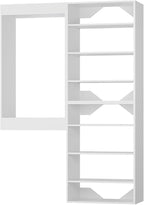 ROOMTEC Modular Closet System, 67" Wall-Mounted Closet Organizer with Hanging Rods and Shelves, Wooden Tower for Walk-In Closets, Wardrobe Storage Kit, White
