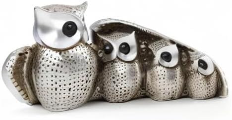 Cute Silver Family of Four owl Figurines Home Décor Sculpture with Three Baby Owls Décor for Shelf Gifts Decoration for Birds Lovers Home,Office, Bookself