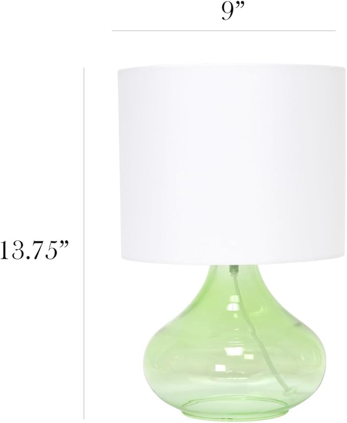 Simple Designs LT2063-GRW Glass Raindrop Table Lamp with Fabric Shade, Green with White Shade
