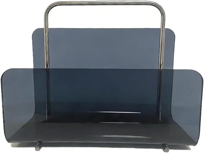 Magazine Holder, Brown Clear Acrylic with Stainless Steel Handle, Tabletop Display Stand (Black Transparent)