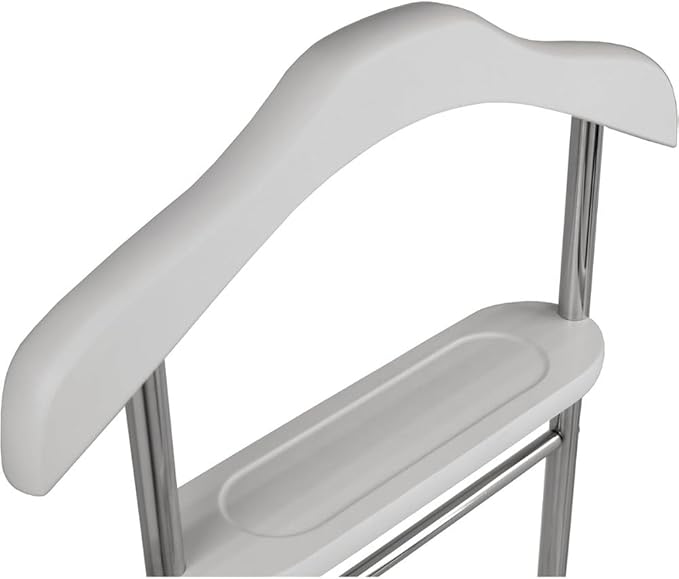 White Wooden Twin Valet Stand with Hanger Trouser Bar Tie Belt Holder Storage Tray Clothes Organizer for Bedroom Office Closet Space Saving Wardrobe Rack for Unisex
