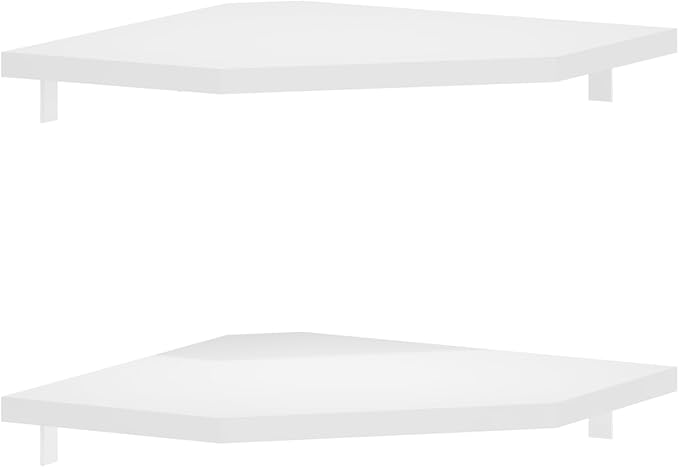 Furinno Rossi Hexagon Floating Shelves for Wall, Set of 2 Geometric Corner Shelf, Wall Mounted Shelves for Bathroom, Home Office, Living Room, White