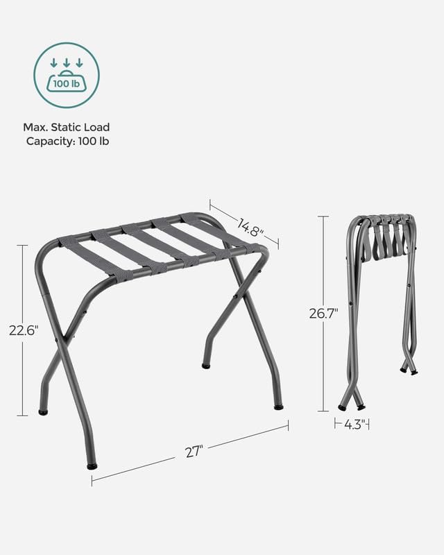 SONGMICS Luggage Rack, Pack of 4, Luggage Racks for Guest Room, Suitcase Stand, Steel Frame, Foldable, for Bedroom, Gray URLR64G04