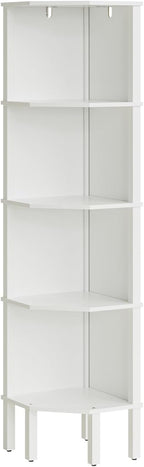 Corner Shelf, 5 Tier Corner Bookshelf, Display Corner Shelf Stand with Storage Rack, Wall Corner Bookshelf for Living Room, Bedroom, Office, White