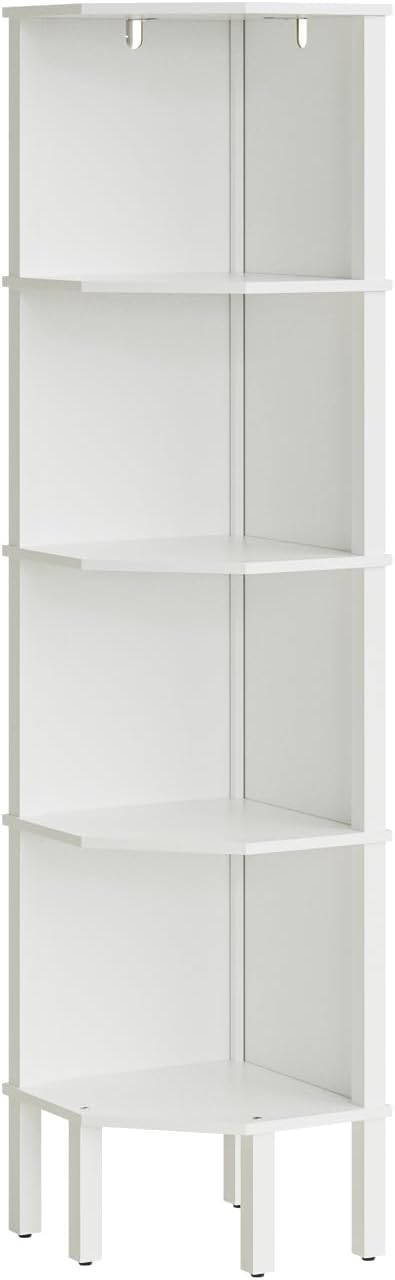 Corner Shelf, 5 Tier Corner Bookshelf, Display Corner Shelf Stand with Storage Rack, Wall Corner Bookshelf for Living Room, Bedroom, Office, White