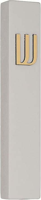 A&S Mezuzot Modern Concrete Mezuzah Case with Scroll, Easy Peel and Stick Mezuza (Grey+ Gold Shin, 9 Inches)
