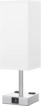 Touch Bedside Table Lamp for Nightstand - 3-Way Dimmable Night Lamp with USB A + Type C Charging Ports and Two AC Outlets, Small Desk Light with E26 LED Bulb for Bedroom Living Room Dorm Office,White